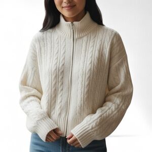William Rast Cream Cable Knit Turtleneck Sweater